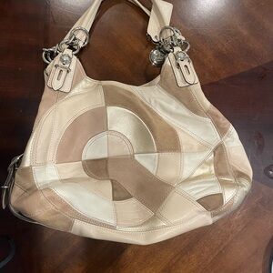 Like New Coach Patchwork Leather Shoulder Bag in Beige and Cream